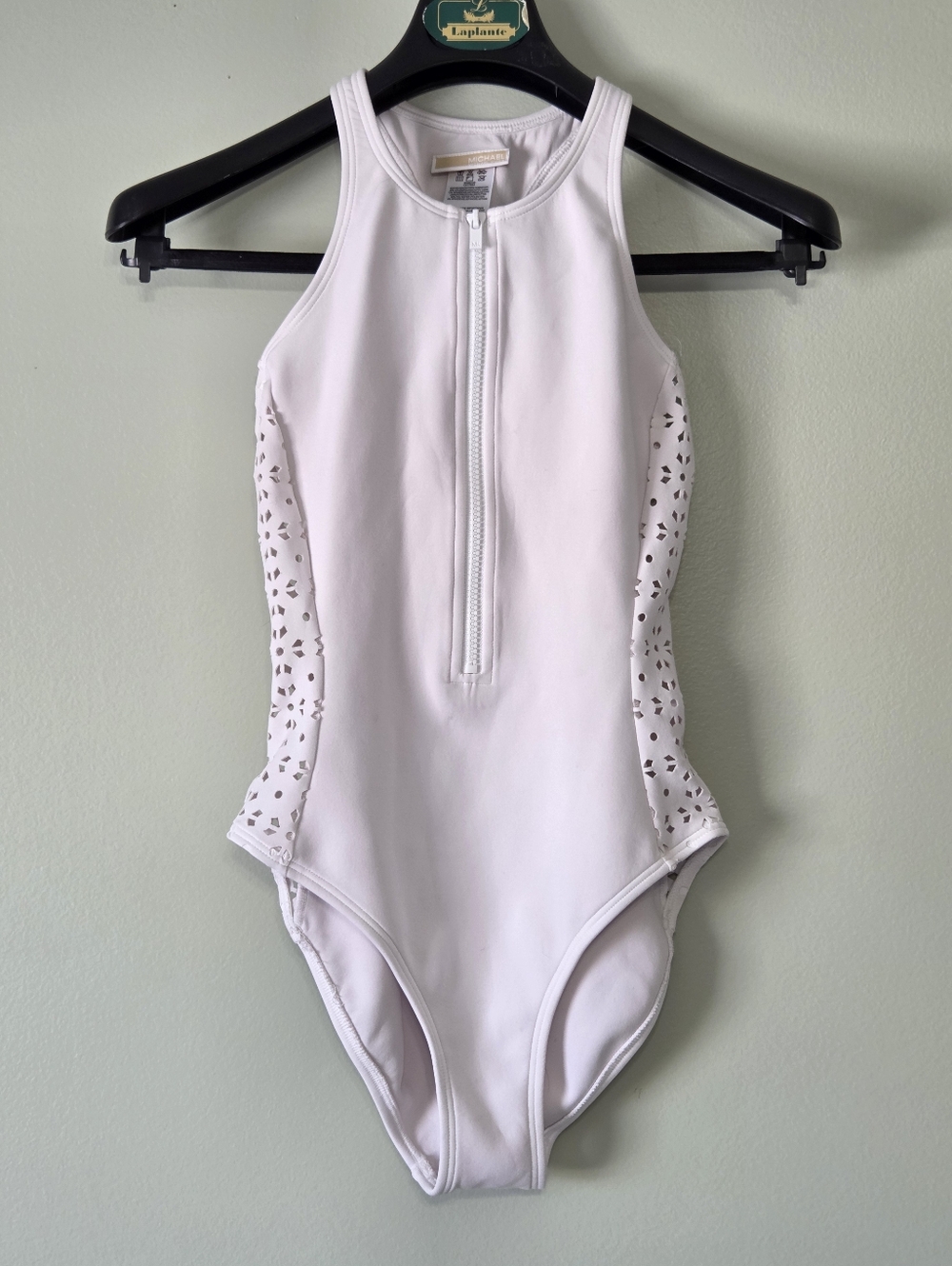 NEW Michael Kors Lilac Laser Eyelet Zip-Front Racerback One-Piece Swimsuit Sz 6